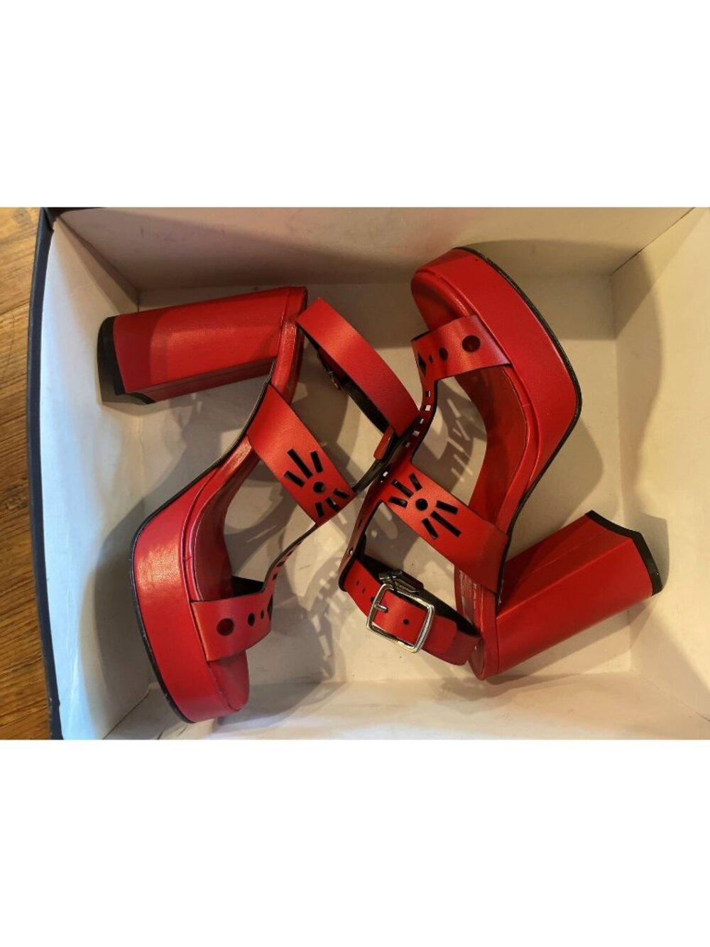 Emanuele Crasto Red Leather Platform Sandals, Size 8 US - New in Box